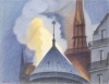 L'INCENDIE DE NOTRE-DAME DE PARIS N°4, 2019, crayons couleur sur papier, 50 x 65 cm