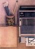 Still-life with brushes and radio, 1983, coloured pencils on paper, 74x52 cm 